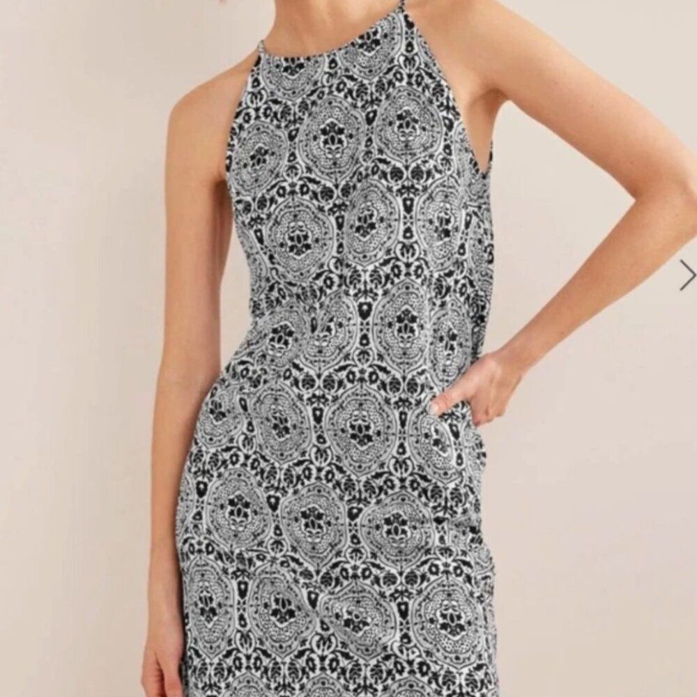 Boden Womens Mini Dress UK 16 US 12 Black Racer Neck Summer Beach D0614 NWT